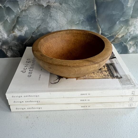 Thick Primitive Hand-Turned Wooden Dough Bowl Rustic Country Decor 7" - Picture 1 of 10